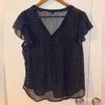 Lila Rose Lily Rose sheer v-neck blouse black with tiny white polka dots - size large Photo 2