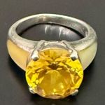 Vintage Sterling Silver 925 Citrine CZ Stone Mother Of Pearl Solitaire Ring Sz 7 Yellow Photo 8