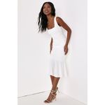 Lulus Moment Maker White Square Neck Trumpet Midi Dress Photo 13
