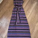 Lorena Rose sleeveless maxi dress Boho lined tie belt colorful women’s size S Blue Photo 0