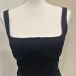 Capulet Black Ribbed Square Neck Bustier Sleeveless Thong Bodysuit Going Out Top Photo 3
