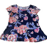 Lilly Pulitzer  Woman’s Large Cap Sleeve Floral Peplum Top Navy Blue‎ Pima Cotton Photo 0