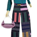 VINTAGE 1980'S LINDSEY BLAKE DARK TEAL PANEL PLEATED BUTTON DOWN BLOUSE (10) Green Photo 0