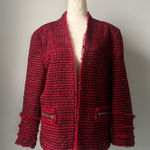 Ann Taylor  Red and Black Jacket Sise 14 Women’s Tweed Blazer with Fringe Photo 0