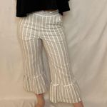 English Factory Gray Striped Ruffle Cropped Bell Bottom Linen Pants - XS Photo 1