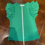 Green Ruffle Flutter Sleeve Blouse Office Business Casual Lettuce Style Size M Photo 3