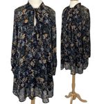 Moon River Mini Dress Tie Bow Neck Navy Allover Floral Print Womens Medium Photo 3
