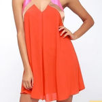 Lulus Bright On Coral Orange Pink Color Block Swing Dress MEDIUM Photo 0