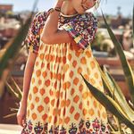 Anthropologie Bohemian Yellow and Pink Midi Dress L Photo 2