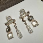 Loft Celestial Moon Rhinestone Statement Earrings Pierced Dangle Drop Gold Tone Photo 3