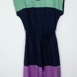 Boden Womens Silk Blend Colorblock Midi Dress Size 6L Navy Belted Casual Work Blue Photo 0