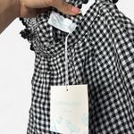 Cynthia Rowley Black and White Gingham Top Lace Trim & Ruffles 100% Linen NWT Photo 3