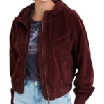 American Eagle  Corduroy Cropped Bomber Jacket Brown/Rust Size Medium Photo 0