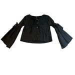 Free People  Black So Obviously Yours Classic Poplin Cotton Bell Sleeve Blouse Photo 5