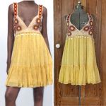 ZARA  Limited Edition Crochet Dress V-Neck Ruffled Shell Tassels Boho Yellow~XL Photo 2