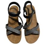 Daisy Fuentes  Blingy Sandals Wedge Size 10 Silver Black Ankle Strap Cushion Photo 1