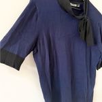 7th Avenue Short Sleeve Sweater with Neck Bow Detail in Navy and Black Size L Blue Size L Photo 1