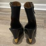 Chloé Chloe Open Back Wedge Boot in Black Leather with Gold Accents Photo 3