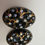 Hand painted Black Wood Aurora Borealis Rhinestone Vintage Statement Earrings Blue Photo 2