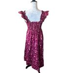 Hill House  Home Ellie Nap Dress Midi Ruched Burgundy Botanical Size Large Photo 5
