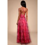 Lulus NWT  Romance That Wows Magenta Floral Print Organza Maxi Dress Prom Sz XS Photo 3