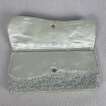 Vintage Handmade Floral Beaded Sequins Satin‎ Clutch White Photo 2