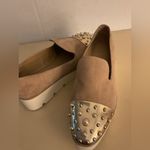 Karl Lagerfeld  beige suede pearl stud platform shoes size 9.5 Photo 7