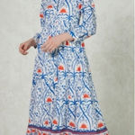 Ro's Garden Jinette Maxi Blue Ozzie Orange White Button Front Dress Photo 0