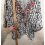 Savanna Jane Floral Embroidered Peasant Blouse Black White Batwing Sleeve Boho L Size L Photo 2