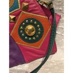 Vintage 80s Boho Colorblock Leather Crossbody Purse Geometric Studded Bag Tassle Photo 6