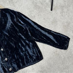 CP Shades Button Front Velvet Velour Top Longsleeve Oversized V-Neck Classic L Photo 4