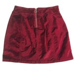Free People  Crimson Red Velvet Seamed Mini Skirt Rear Zip Button Waist Size 26 Photo 3