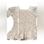 Rachel Parcell  Cream &‎ Blue Floral Print Short Puff Sleeve Smocked Peplum Top S Photo 6