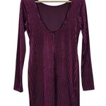 Forever 21  Mini Dress Womens M Burgundy Velvet Ribbed Long Sleeve Open Back Glam Photo 3