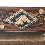 Womens Western Embossed Leather Belt Sz 32 Rhinestones Concho Navajo Cowgirl Brown Photo 2