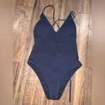 Abercrombie & Fitch Abercrombie navy ribbed lace up back one piece bathing suit or bodysuit nwot $80 Photo 3