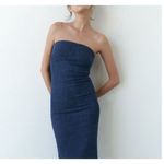 ZARA Blogger Favorite Viral Denim Back Zip Strapless Bodycon Midi Dress Small Photo 8