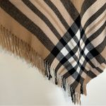 V. Fraas  Tan Black White Plaid Poncho w/ Fringe One Size Fits Most Photo 2