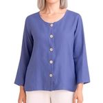 Flax Linen Button Front Jacket Top Periwinkle Blue Size M Relaxed Fit Photo 0