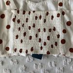 Abercrombie & Fitch Women’s Small ABERCROMBIE Cream Burnt Orange Polka Dot Smocked Lace Up Crop Top Photo 3