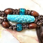 Blue beaded brown cord boho necklace Photo 7