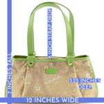 ETRO GREEN FAUX LEATHER TRIM W/TAN & GRAY COTTON PAISLEY PRINT BODY SATCHEL BAG Photo 14