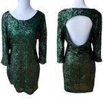 EXPRESS Emerald Green Sequin Long Sleeve Backless Formal Homecoming Mini Dress 8 Photo 1