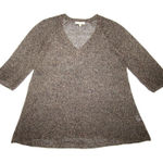 Eileen Fisher  Womens Petites SP Tan Marled Tunic V-neck Sweater 100% LINEN Photo 0