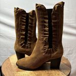 Lavorazione Artigiana Leather Boots Ruffled Design Cognac Brown Italian Size 36 Photo 4