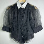 ZARA  Womens Sheer Polka Dot Organza Blouse White Collar Crystal Buttons S NWOT Photo 0