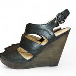 Coach  Jazlyn Black Platform Sandals Peep Toe Wedges Stacked Wood Heel Size 9 Photo 0