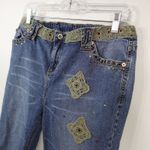 Vintage Y2K American Star Green Crochet Embroidered Cropped Denim Jeans Blue Size 30 Photo 3