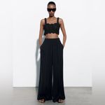 ZARA High Waisted Wide Leg Flowy Palazzo Pants Black Size XXL Photo 3