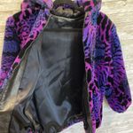 Vintage 80's Womens M Jacket Hooded Neon Purple Blue Faux Fur Animal Print USA Size M Photo 1